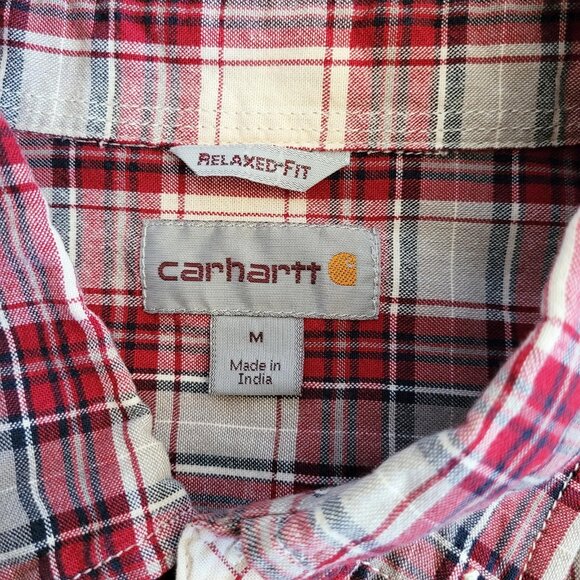 Carhartt Shirt Mens Medium Red Plaid Short Sleeve Button Down Relaxed Fit Cotton - Picture 5 of 7